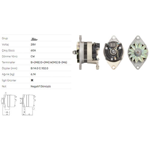 ALT DINAMO 28V 60A VOLVO PENTA D12 550 D12 675 D12