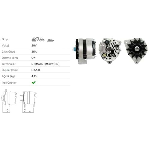 ALT DINAMO 28V 35A DEUTZ IVECO LIEBHERR POCLAIN