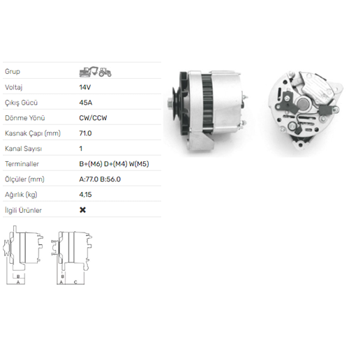 ALT DINAMO 14V 45A DEUTZ FAHR KHD F1L511 F2L511