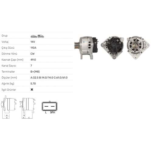 ALT DINAMO 14V 110A RENAULT GRAND SCENIC LAGUNA II MEGANE II 1,9 2.0