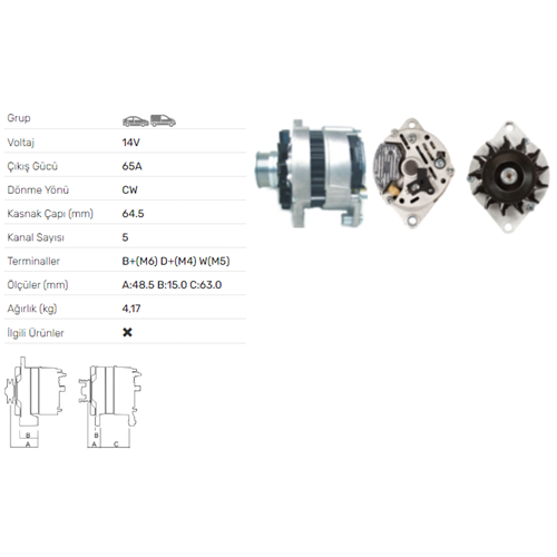 ALT DINAMO 14V 65A ALFA ROMEO FIAT LANCIA 93-99