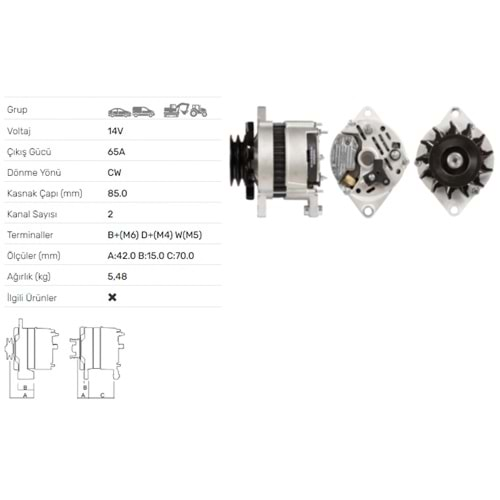 ALT DINAMO 14V 65A FIAT ALLIS NEW HOLLAND