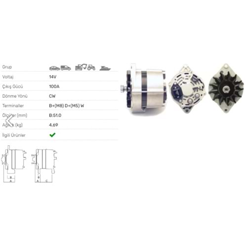 ALT DINAMO 14V 95A CATERPILLAR CASE JOHN DEERE ALT-2232