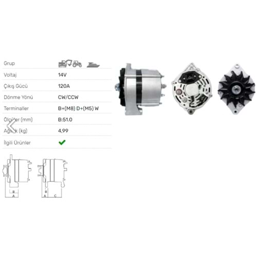 ALT DINAMO 12V 120A NEW HOLLAND