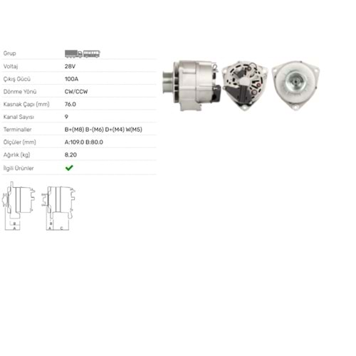 ALT DINAMO 28V 100A MERCEDES BENZ ACTROS ALT-114