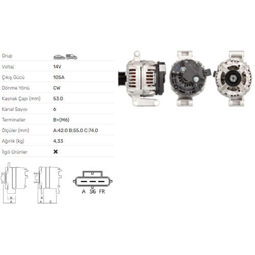 ALT DINAMO 14V 105A FORD TRANSIT 2.2