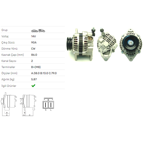 ALT DINAMO 14V 90A NISSAN NAVARA 2.5D NP300