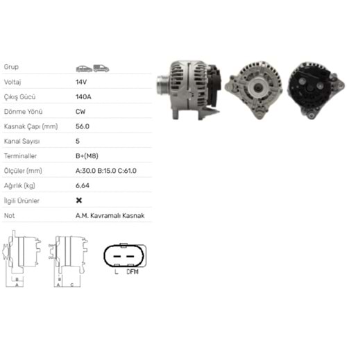 ALTERNATOR 14V 140A AUDI-SKODA-VW