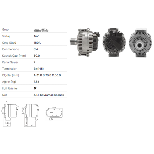 ALTERNATOR 14V 180A CHRYSLER 300C .0 CRD