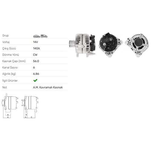 ALTERNATOR 14V 140A AUID-SEAT-SKODA-VW