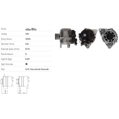 ALTERNATOR 14V 120A HYUNDAI-KIA