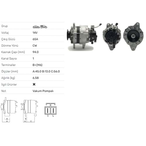 ALTERNATOR 14V 50A MITSUBISHI L300 2.5 D,PAJERO I 2.5 TD