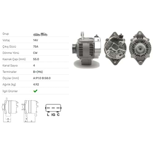 ALTERNATOR 14V 75A SUZUKI IGNIS I 1.3,II 1.5,JIMNY 1.3,LIANA 1.3 1.6i