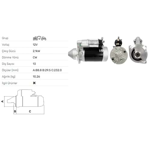 MARS MOTORU 12V 2.1KW 13 DIS PERKINS