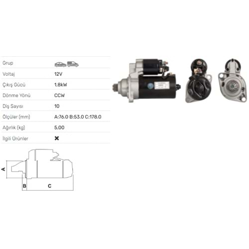 MARS MOTORU 12V 1.8KW 10 DIS AUDI A3 1,9 TDI FORD GALAXY 1,9 TDI 2.0I 2.3 16V STR-2220