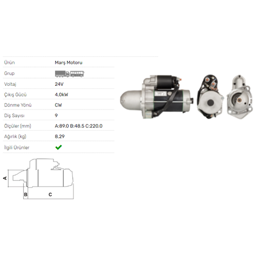 MARS MOTORU 24V 4.0KW 9 DIS MERCEDES BENZ ATEGO I STR-2311