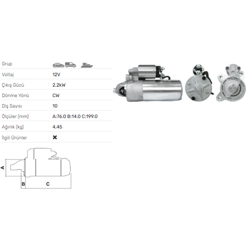 MARS MOTORU 12V 2.2KW 10 DIS FORD ESCORT III 1.8D STR-B003