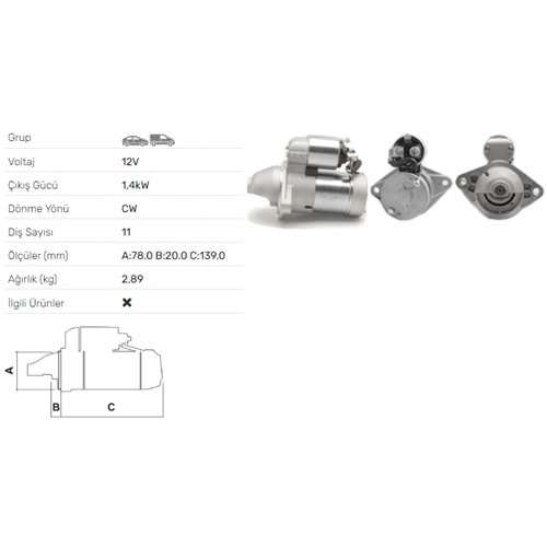 MARS MOTORU 12V 1,4KW 11 DIS OPEL ASTRA F 1.7 DIESEL TURBO STR-3056