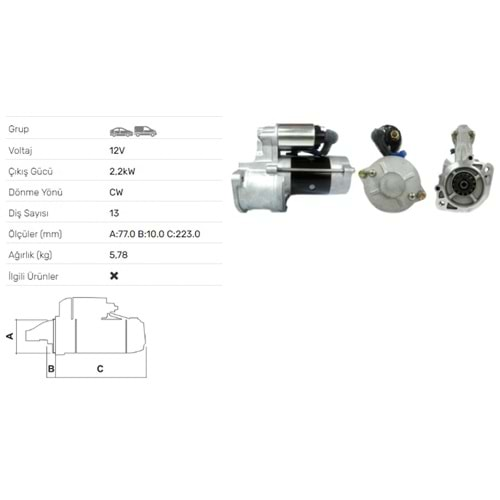 MARS MOTORU 12V 2.0KW 10 DIS MITSUBISHI CANTER 35 2,5 DIESEL