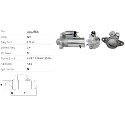 MARS MOTORU 12V 2.3KW 13 DIS FORD TRANSIT TURBO DIESEL STR-2218H