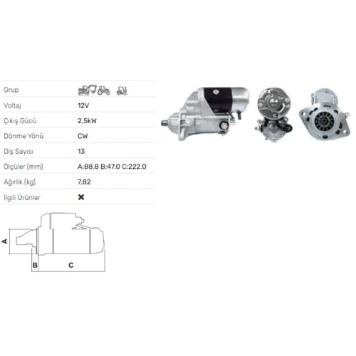 MARS MOTORU 12V 2,5KW 13 DIS CASE LOADERS TRAKTOR STR-6090