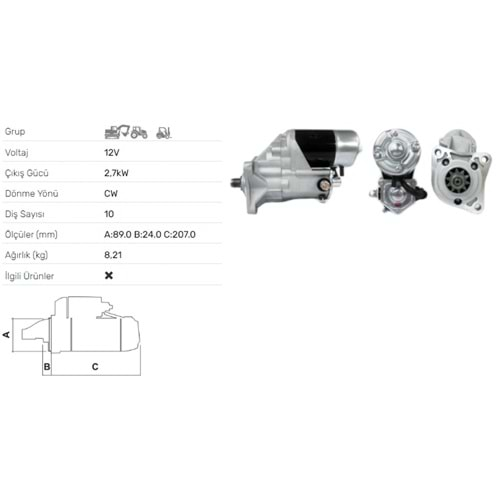 MARS MOTORU 12V 2,5KW 10 DIS CATERPILLER TOWMOTOR STR-6086