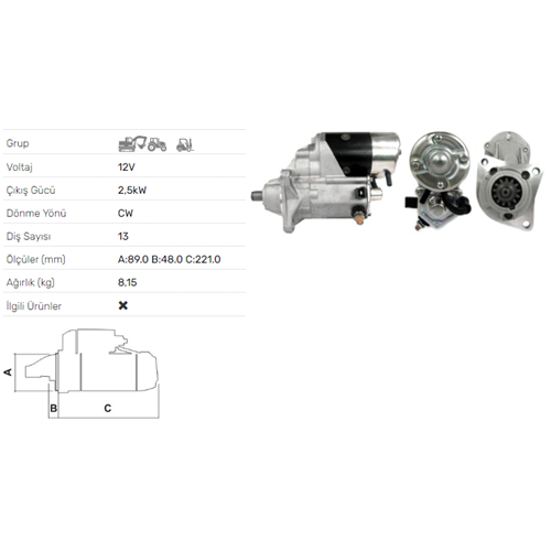 MARS MOTORU 12V 2,5KW 13 DIS CASE 580C LOEDER