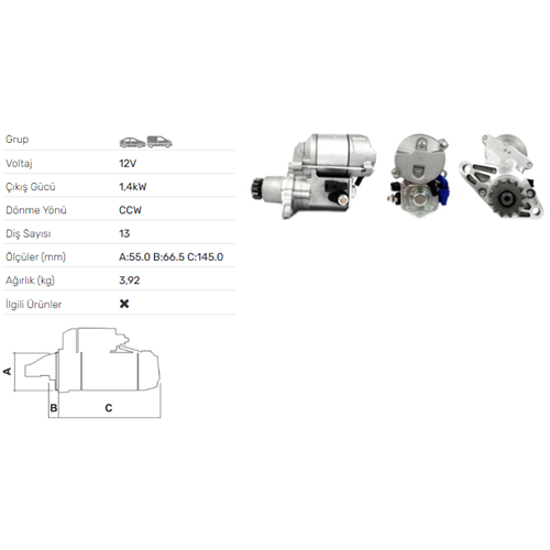 MARS MOTORU 12V 1,2KW 13 DIS TOYOTA AVENSIS 2.0 PICNIC 2.0I SXM