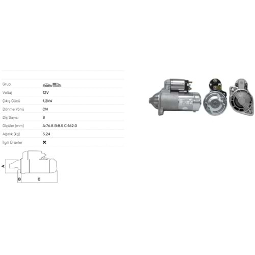 MARS MOTORU 12V 1,2KW 8 DIS HYUNDAI COUPE 1,6 2.0 ELANTRA 2.0 II KIA CERATO 97 STR-3114