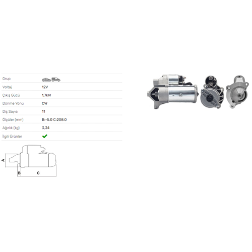MARS MOTORU 12V 1,6KW 11 DIS CITROEN BERLINGO BX C15 C25 C4 C5 C8 EVAISON STR-4700