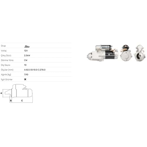 MARS MOTORU 12V 2,5KW 10 DIS CHEVROLET 6.2L BLAZER 6.2L 6.5L C K PICKUP 6.2L STR-7055