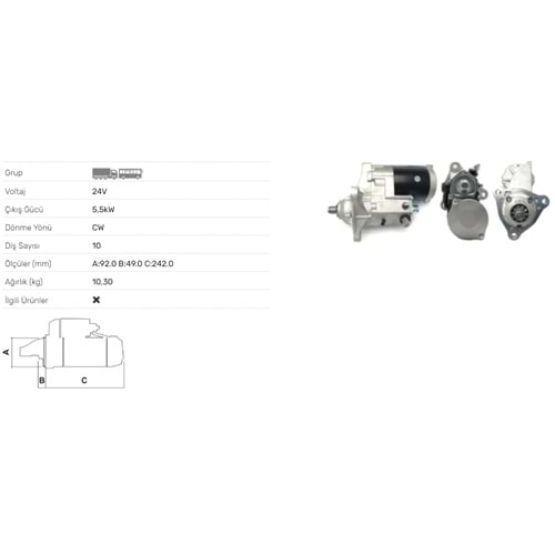 MARS MOTORU 24V 5.5KW 10 DIS IVECO EUROSTAR LD 190E 260E 440E STR-9113