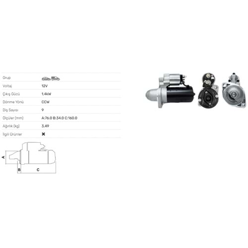 MARS MOTORU 12V 1,4KW 9 DIS LADA 110 STR-L020