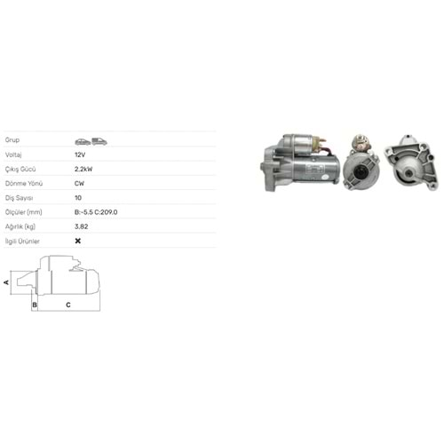 MARS MOTORU 12V 2.2KW 10 DIS NISSAN INTERSTAR PRIMASTAR OPEL MONAVO2.2DTI STR3087