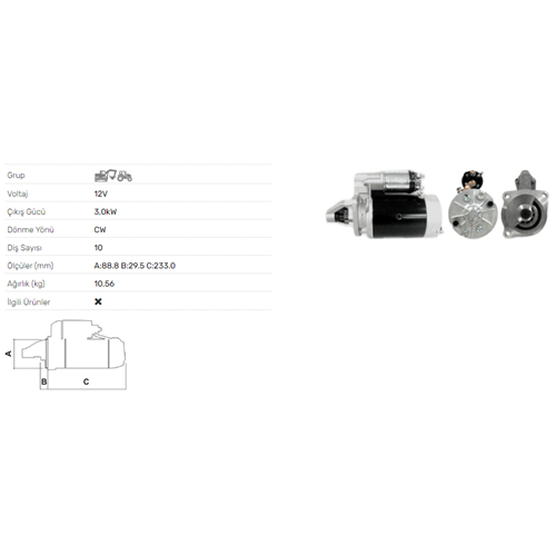 MARS MOTORU 12V 3.0KW 10 DIS IMR MOTOR USRSUS TRAKTOR KIPER