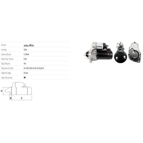 MARS MOTORU 12V 1,3KW 10 DIS MERCEDES BENZ A190 A210