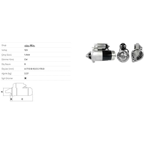 MARS MOTORU 12V 1,4KW 8 DIS HYUNDAI SANTA FE SONATA STR-3104