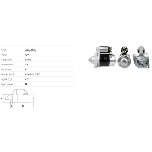 MARS MOTORU 12V 0.9KW 8 DIS MAZDA MX3 MX5 323 626 85-04 STR-3502