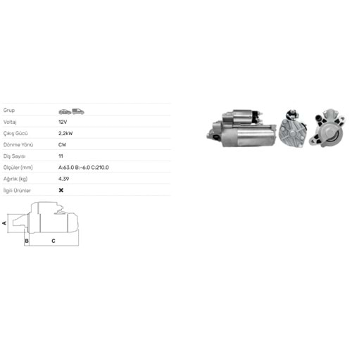 MARS MOTORU 12V 2.2KW 11 DIS FORD FOCUS 2.0 DIZEL 03-