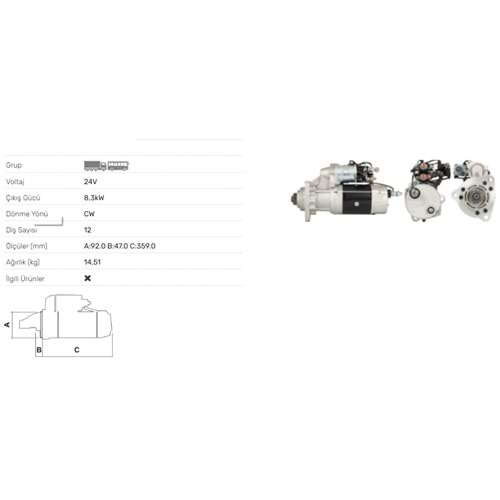 MARS MOTORU 24V 8.3KW 12 DIS STR4391 39MT