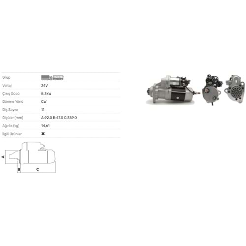 MARS MOTORU 39 MT PROFESYONEL 24V 8.3KW 11 DIS YM STR4390