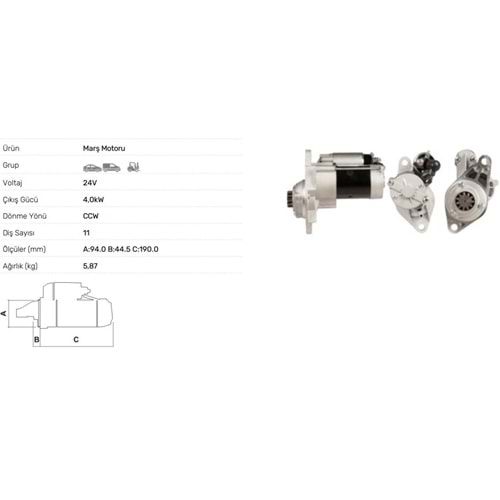 MARS MOTORU 24V 3.5KW 11 DIS ISUZU CHAMPION 99-02 STR6107