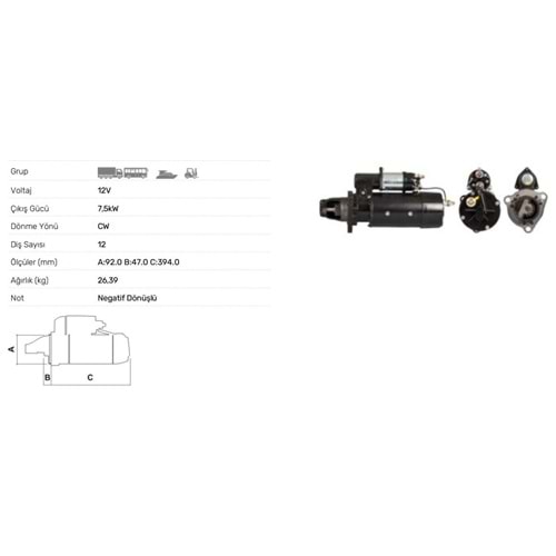 MARS MOTORU 12V 42MT 12T DEV FATIH STR-4202