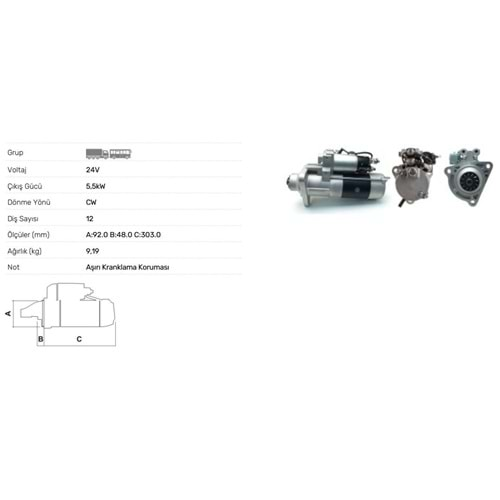 MARS MOTORU 24V 5.5kW 12 DIS VOLVO FH 12 FH FM