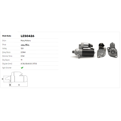 M.MOTORU 12V 2.0kW 11DİŞ AUDI-SEAT-SKODA-VW