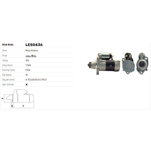 M.MOTORU 12V 1.7kW 12DİŞ NISSAN ALMERA II PRİMERA 2,2 dCi,X-TRAIL 2.2 dCi