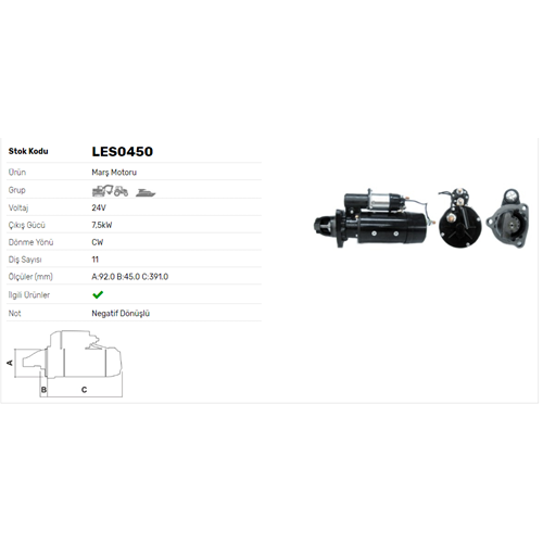 MARS MOTORU 24V 7,5kW 11DİŞ CUMMINS LES0313 42MT