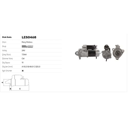 M.MOTORU 24V 7.5kW 11DİŞ RENAULT MAGNUM AE390 AE430 AE470