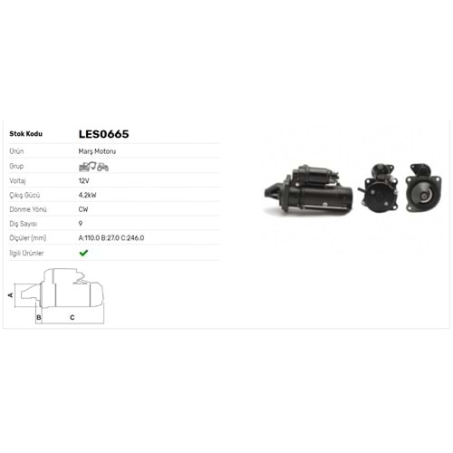 M.MOTORU 12V 4.2kW 9DİŞ NEW HOLLAND 4230,4330V, 4430N,4835,5635,6635