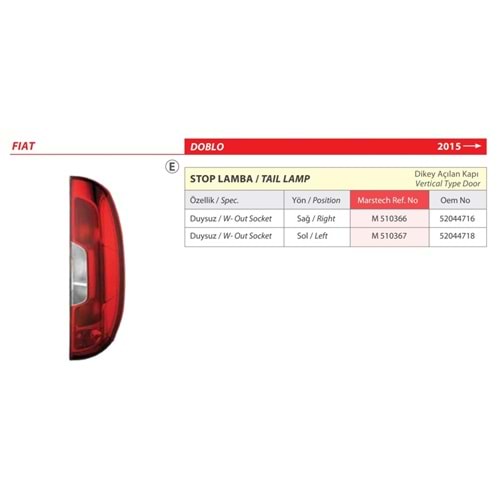 STOP LAMBA SAG DUYSUZ DOBLO 14> DİKEY AÇILAN KAPI